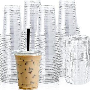 [100 Sets] 24oz Clear Plastic Cups With Lids,Disposable Cups Drinking Cups